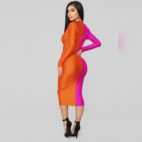Rainbow Sherbet Midi Dress - Neon Pink and Orange - Picture 3 of 14